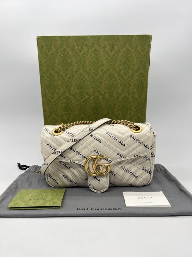 Gucci Marmont Flap Small X White Balenciaga Logo GHW