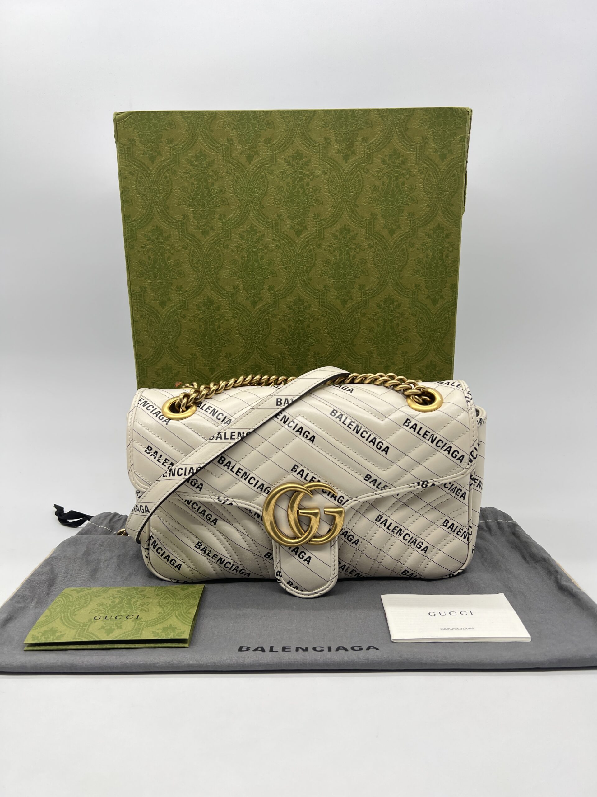 Gucci Marmont Flap Small X White Balenciaga Logo GHW