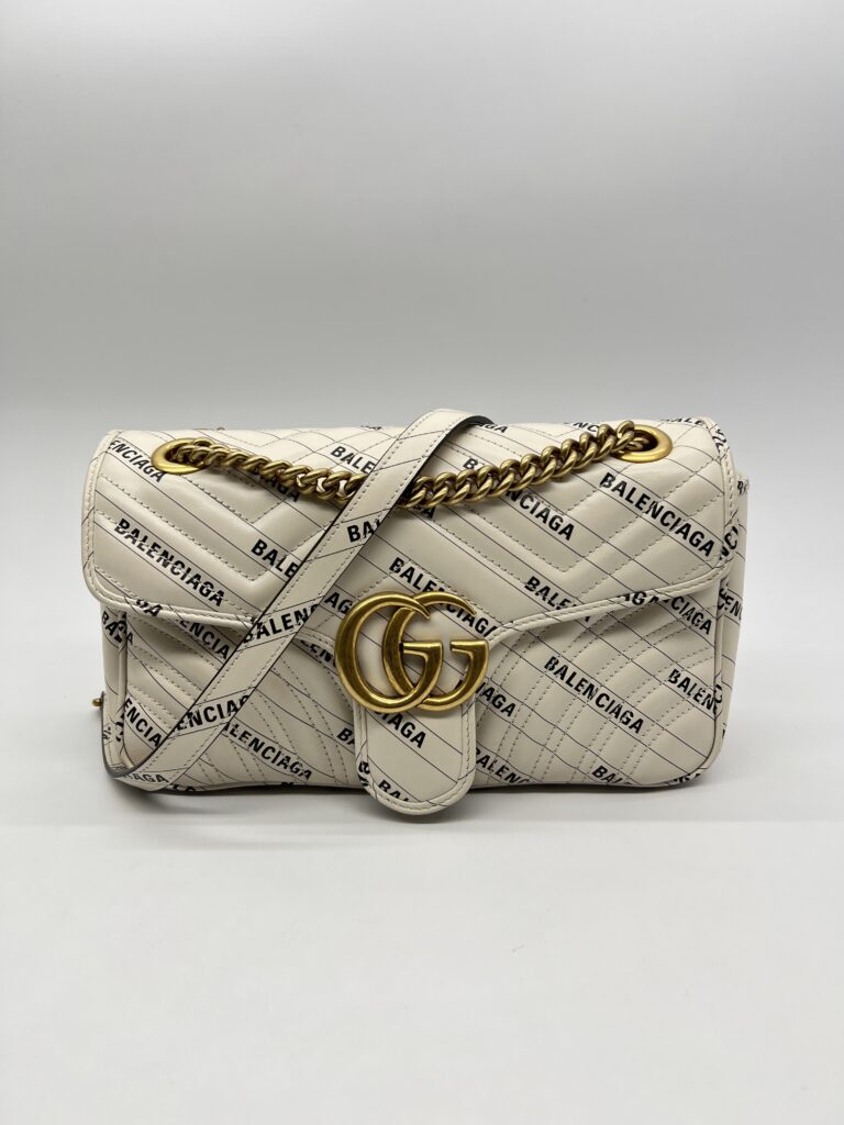 Gucci Marmont Flap Small X White Balenciaga Logo GHW