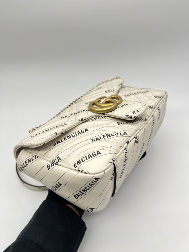 Gucci Marmont Flap Small X White Balenciaga Logo GHW