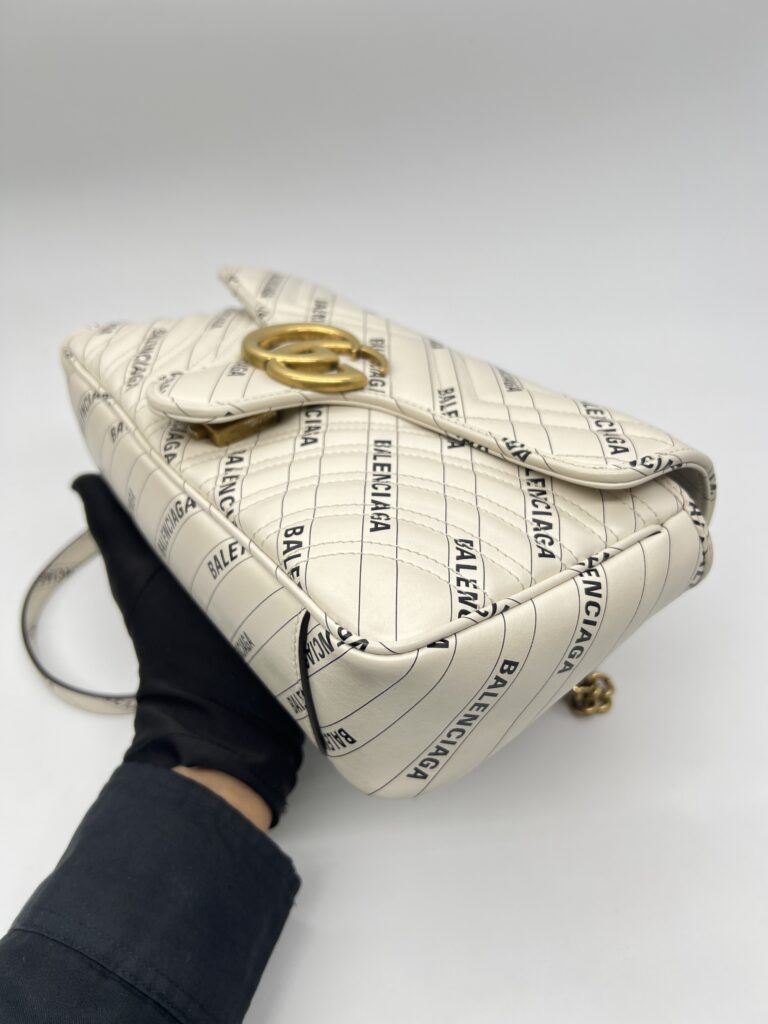 Gucci Marmont Flap Small X White Balenciaga Logo GHW