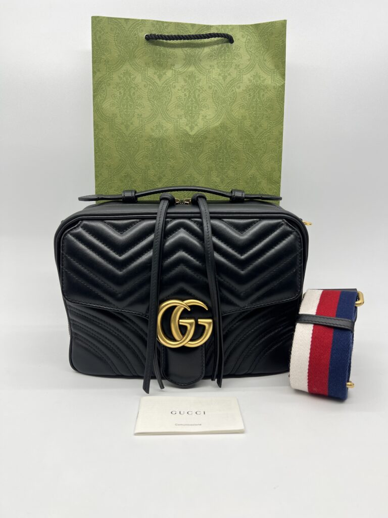 Gucci Marmont Zip Top Handle Leather Black GHW