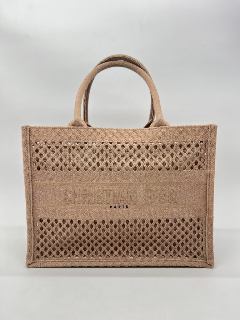 Dior Medium Book Tote Canvas Mesh Nude Pink