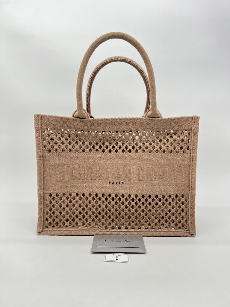 Dior Medium Book Tote Canvas Mesh Nude Pink