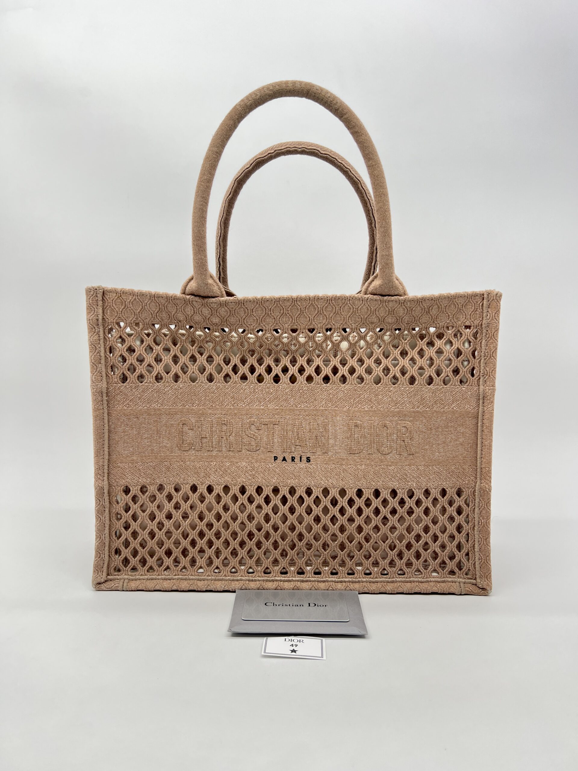 Dior Medium Book Tote Canvas Mesh Nude Pink