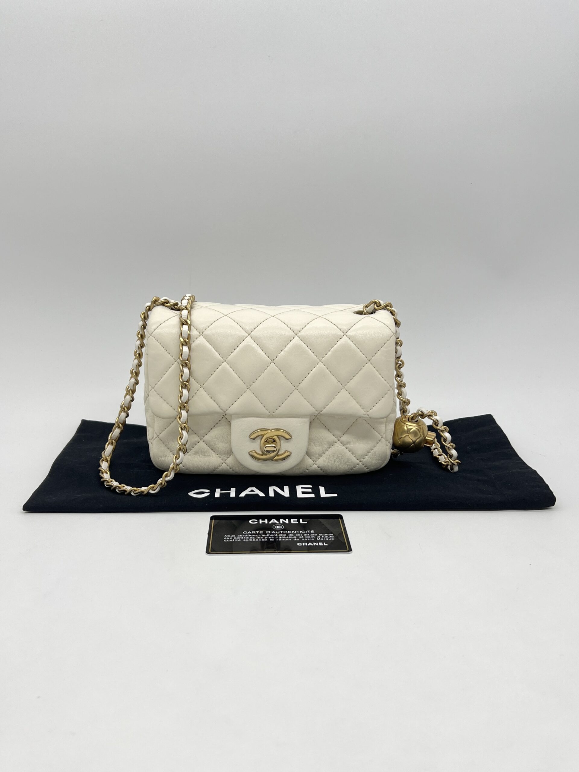 Chanel Mini Flap Bag Pearl Crush White GHW