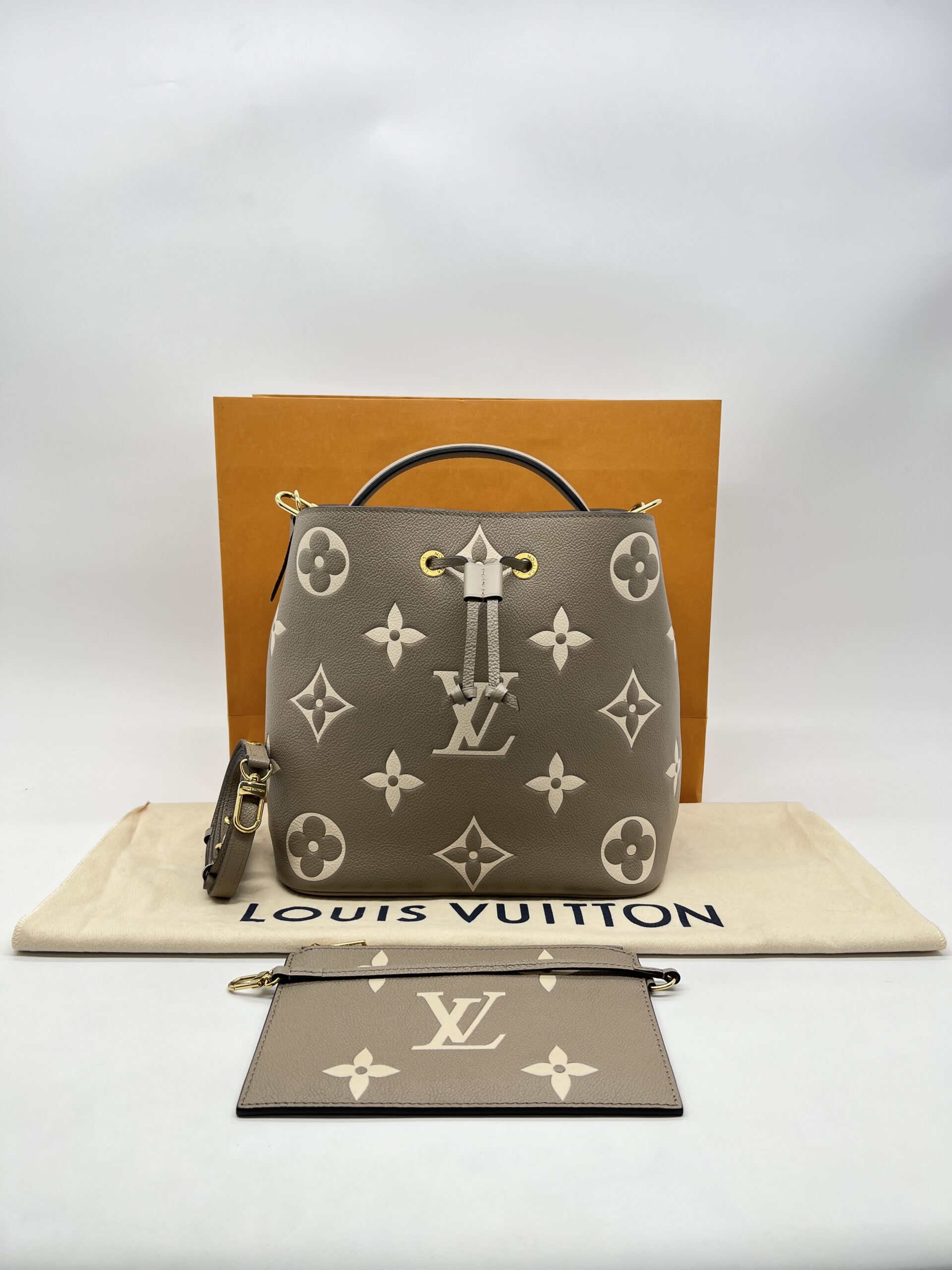 Louis Vuitton Neo Neo MM Monogram Empreinte Giant Tourterelle Creme GHW