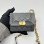 Chanel Boy Wallet Chain Caviar Grey GHW