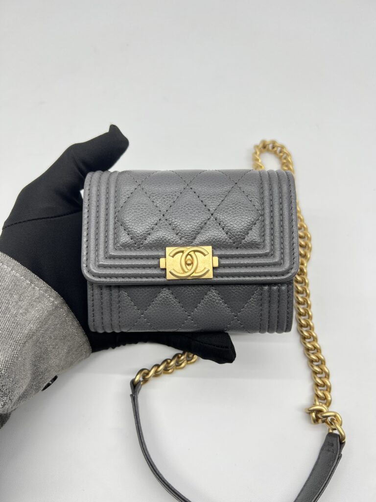 Chanel Boy Wallet Chain Caviar Grey GHW
