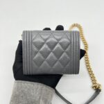 Chanel Boy Wallet Chain Caviar Grey GHW