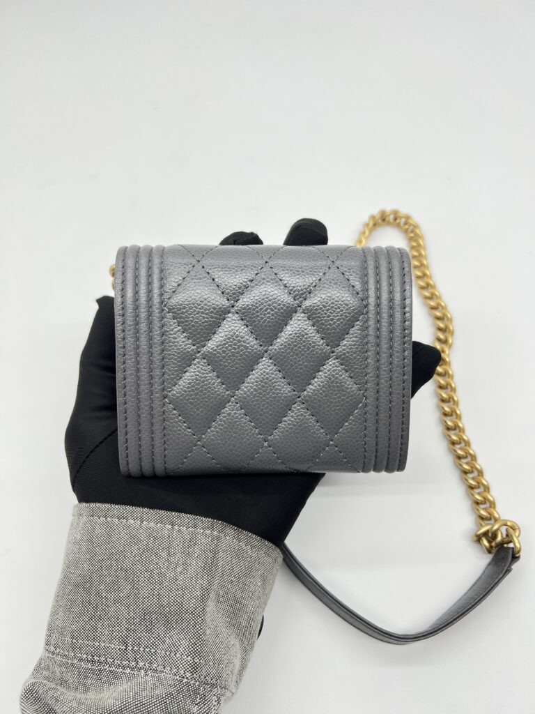Chanel Boy Wallet Chain Caviar Grey GHW