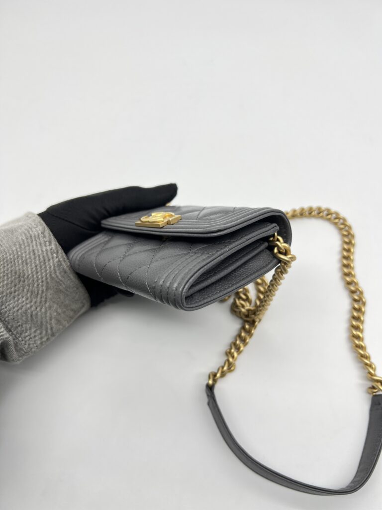 Chanel Boy Wallet Chain Caviar Grey GHW