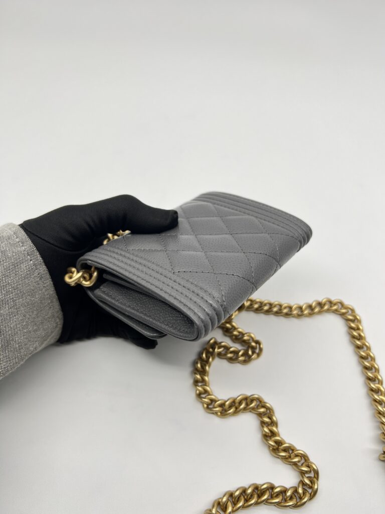 Chanel Boy Wallet Chain Caviar Grey GHW