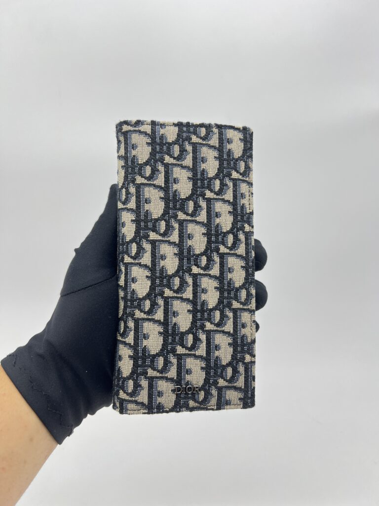 Dior Fold Long Wallet Canvas Blue Oblique