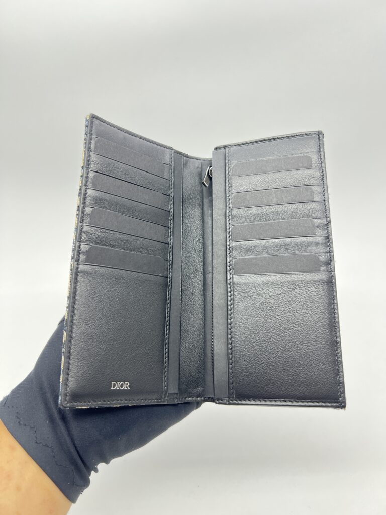 Dior Fold Long Wallet Canvas Blue Oblique
