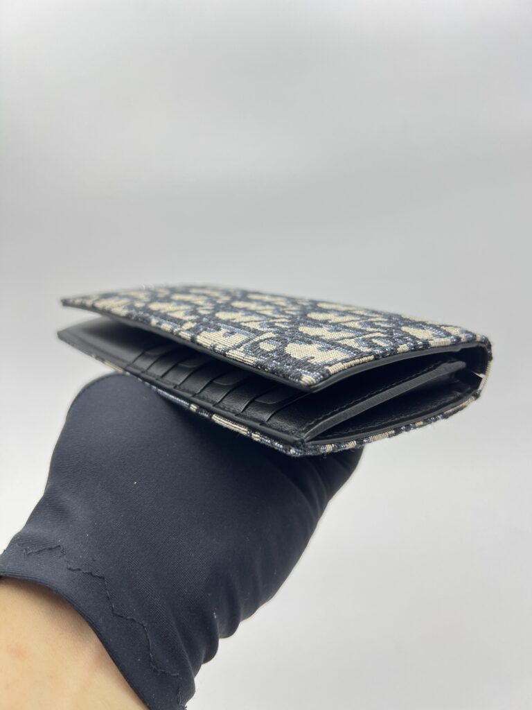 Dior Fold Long Wallet Canvas Blue Oblique