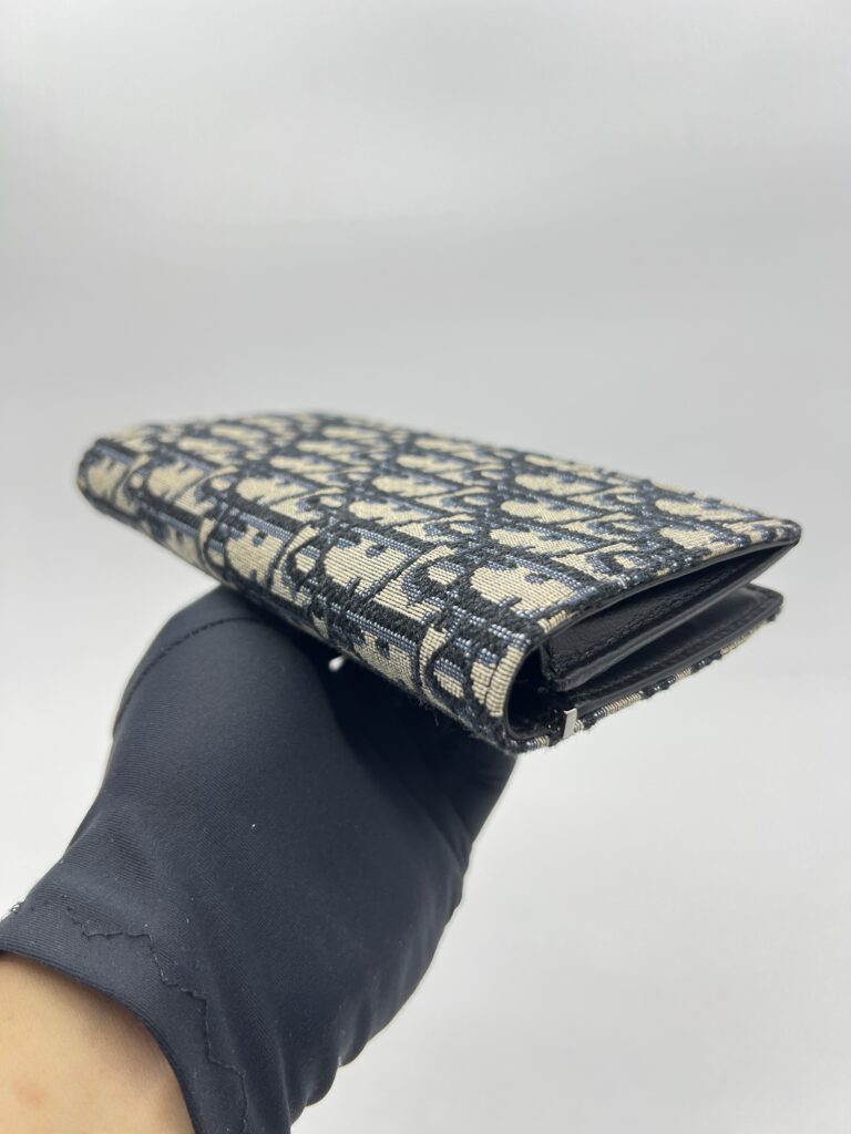 Dior Fold Long Wallet Canvas Blue Oblique