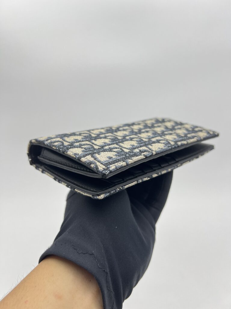 Dior Fold Long Wallet Canvas Blue Oblique