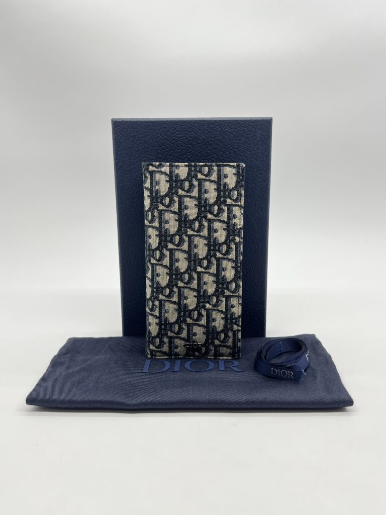 Dior Fold Long Wallet Canvas Blue Oblique