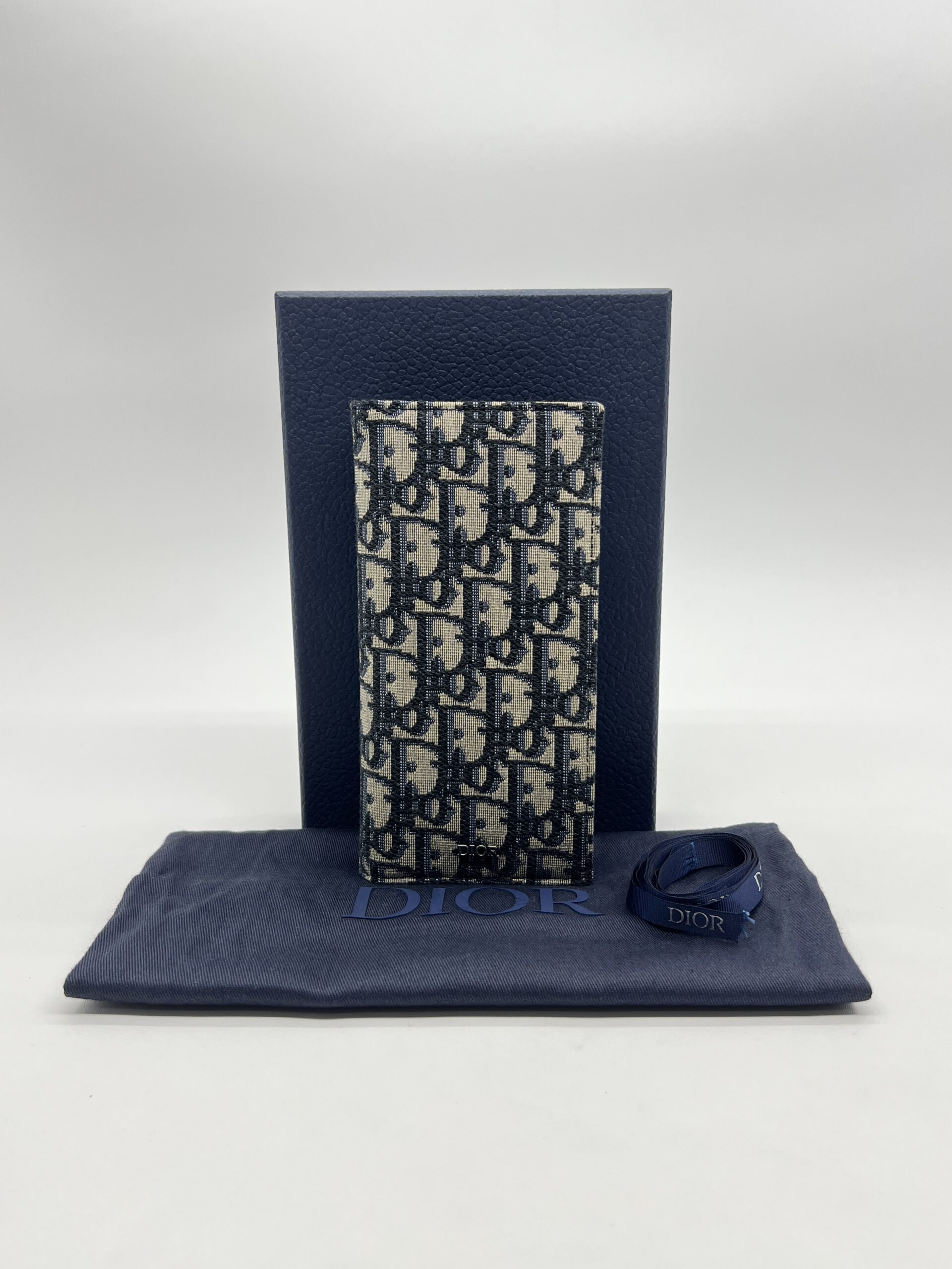 Dior Fold Long Wallet Canvas Blue Oblique