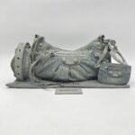 Balenciaga Small Le Cagole Blue Distressed Denim Crystal SHW
