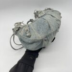 Balenciaga Small Le Cagole Blue Distressed Denim Crystal SHW