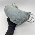 Balenciaga Small Le Cagole Blue Distressed Denim Crystal SHW