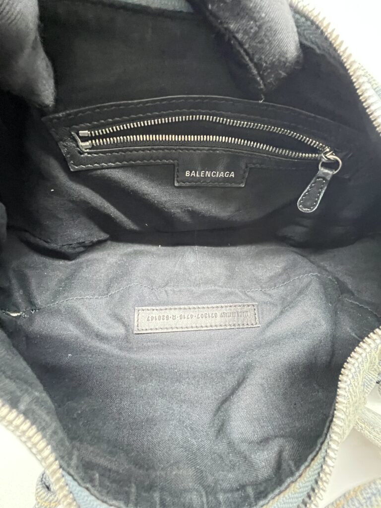 Balenciaga Small Le Cagole Blue Distressed Denim Crystal SHW
