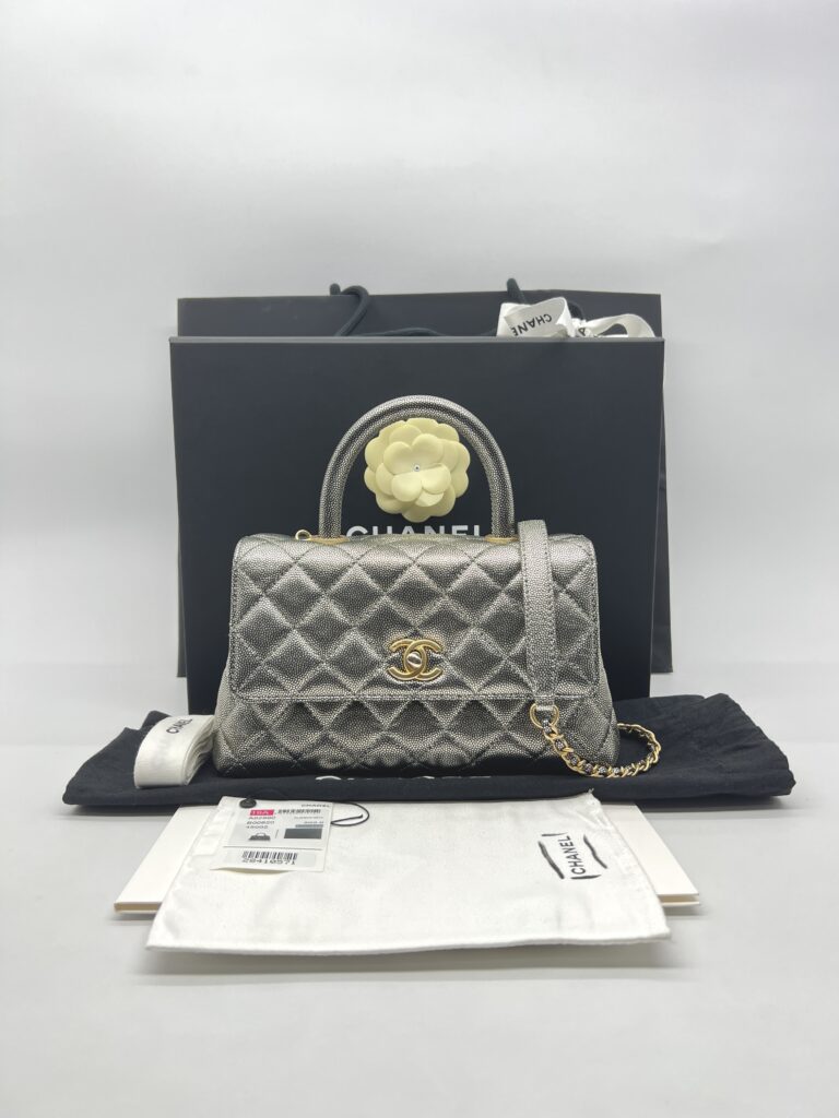 Chanel Small Coco Handle Caviar Metallic Silver GHW