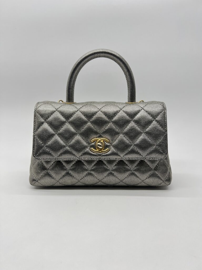 Chanel Small Coco Handle Caviar Metallic Silver GHW