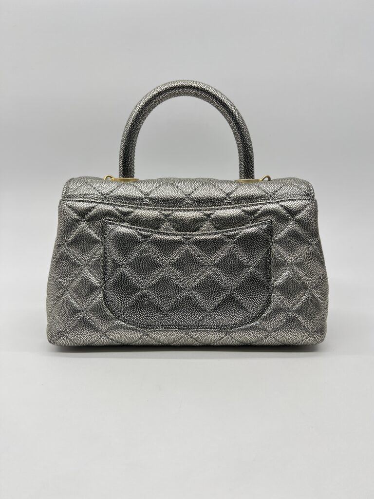 Chanel Small Coco Handle Caviar Metallic Silver GHW