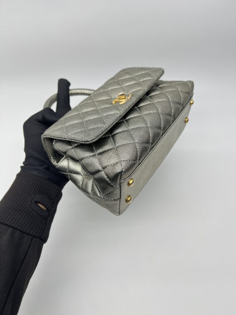 Chanel Small Coco Handle Caviar Metallic Silver GHW