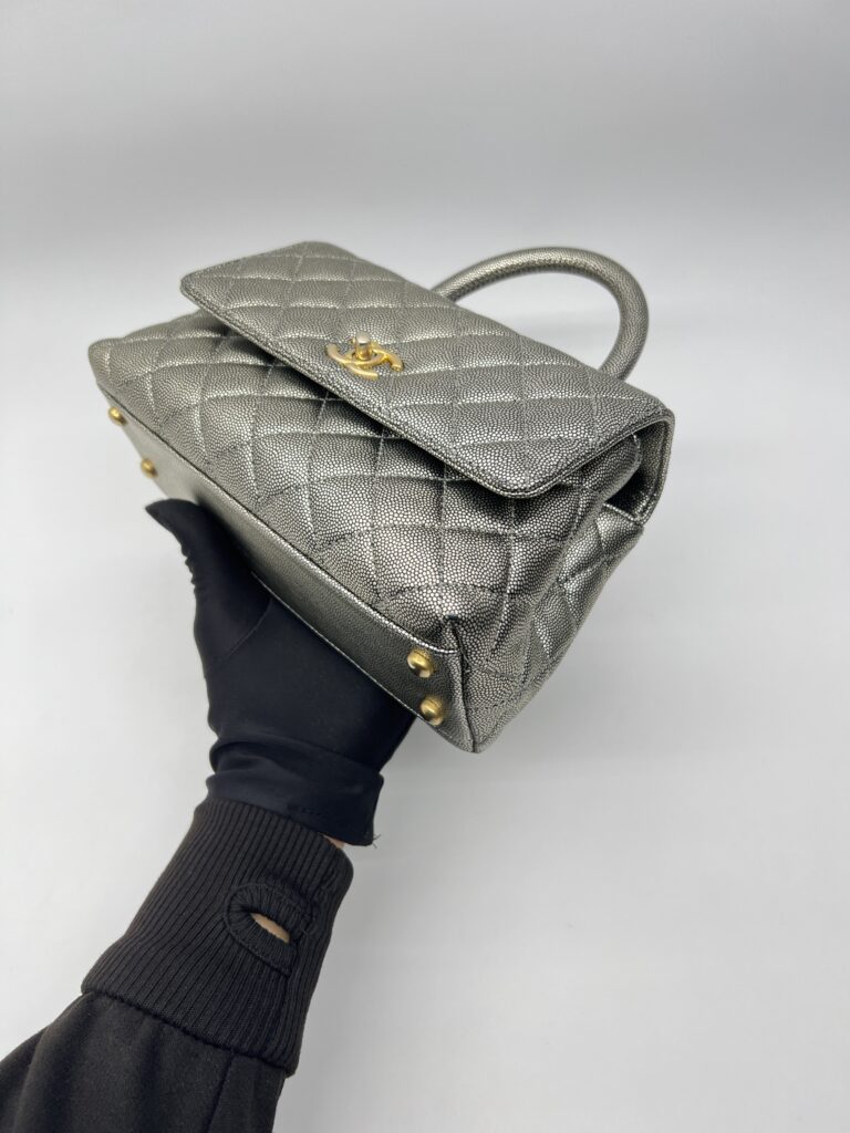 Chanel Small Coco Handle Caviar Metallic Silver GHW