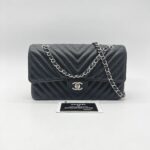 Chanel Medium Classic D Flap Chevron Caviar Black SHW