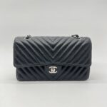 Chanel Medium Classic D Flap Chevron Caviar Black SHW