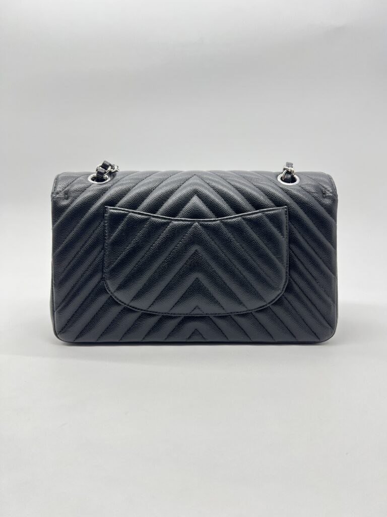 Chanel Medium Classic D Flap Chevron Caviar Black SHW