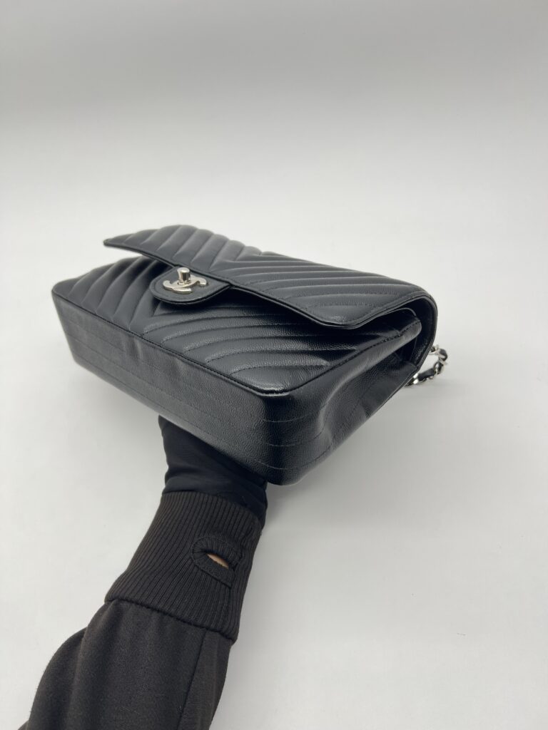 Chanel Medium Classic D Flap Chevron Caviar Black SHW