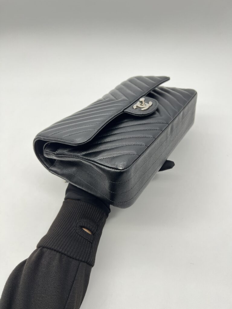 Chanel Medium Classic D Flap Chevron Caviar Black SHW