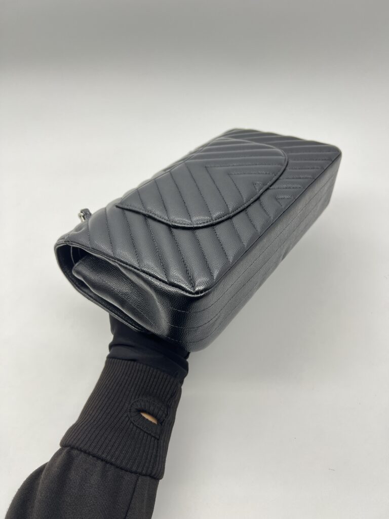 Chanel Medium Classic D Flap Chevron Caviar Black SHW