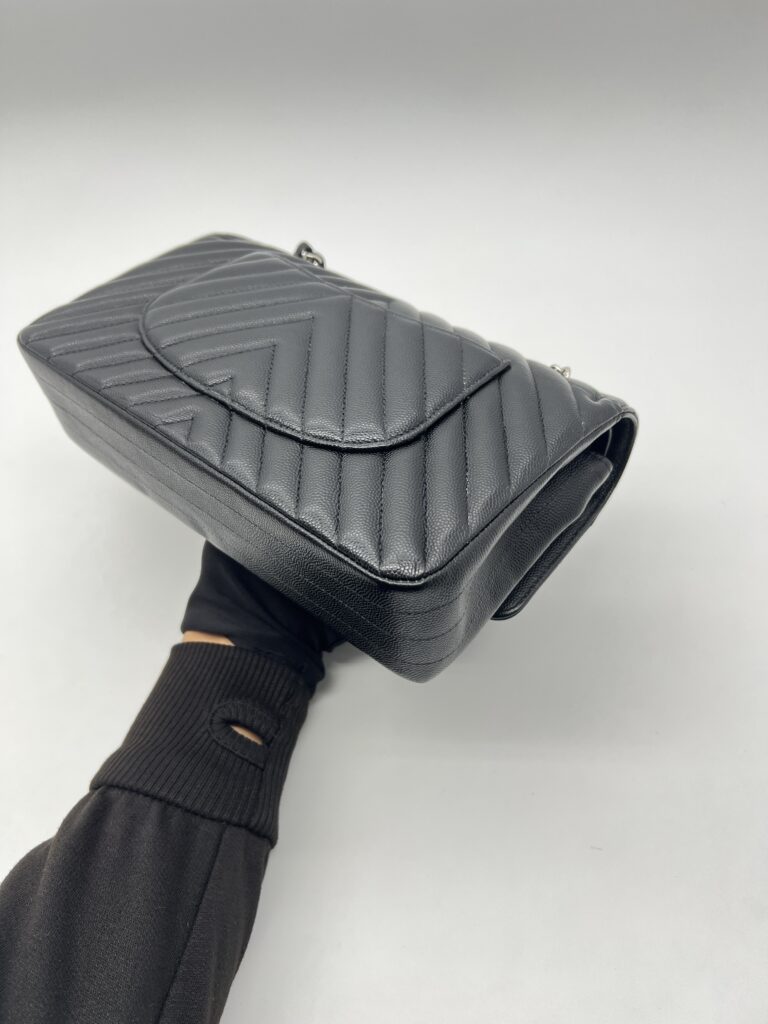 Chanel Medium Classic D Flap Chevron Caviar Black SHW