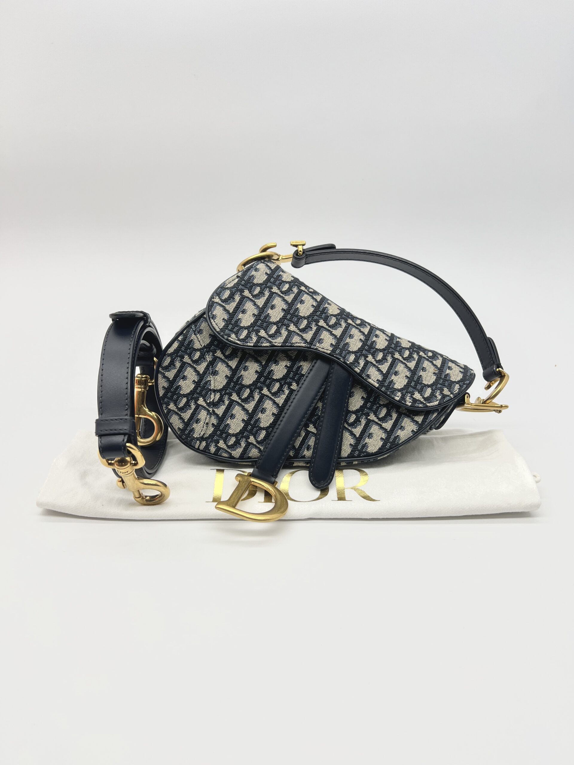 Dior Saddle Mini Oblique Canvas Blue GHW