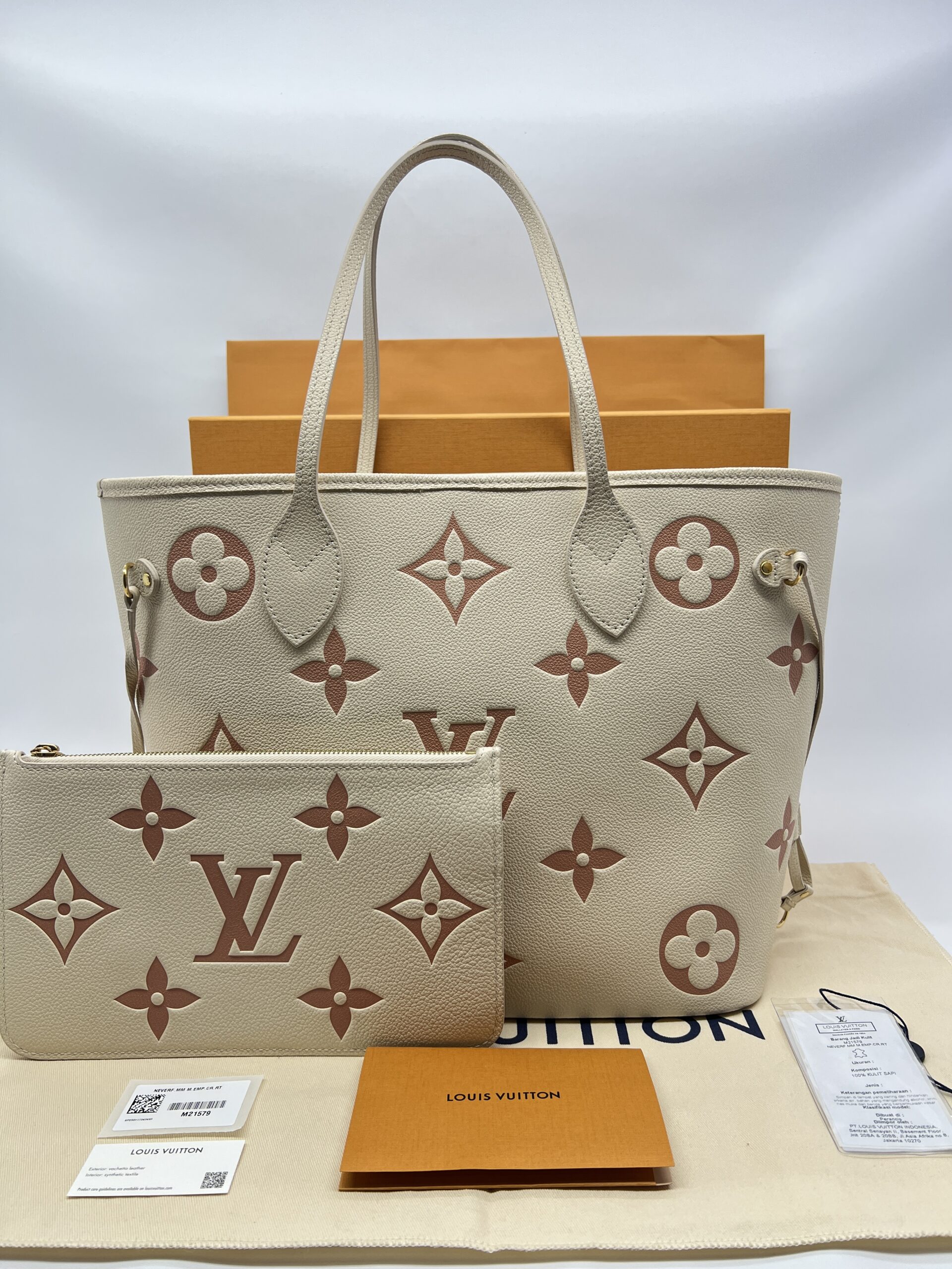 Louis Vuitton Neverfull MM Monogram Empreinte Creme Rose Trianon GHW