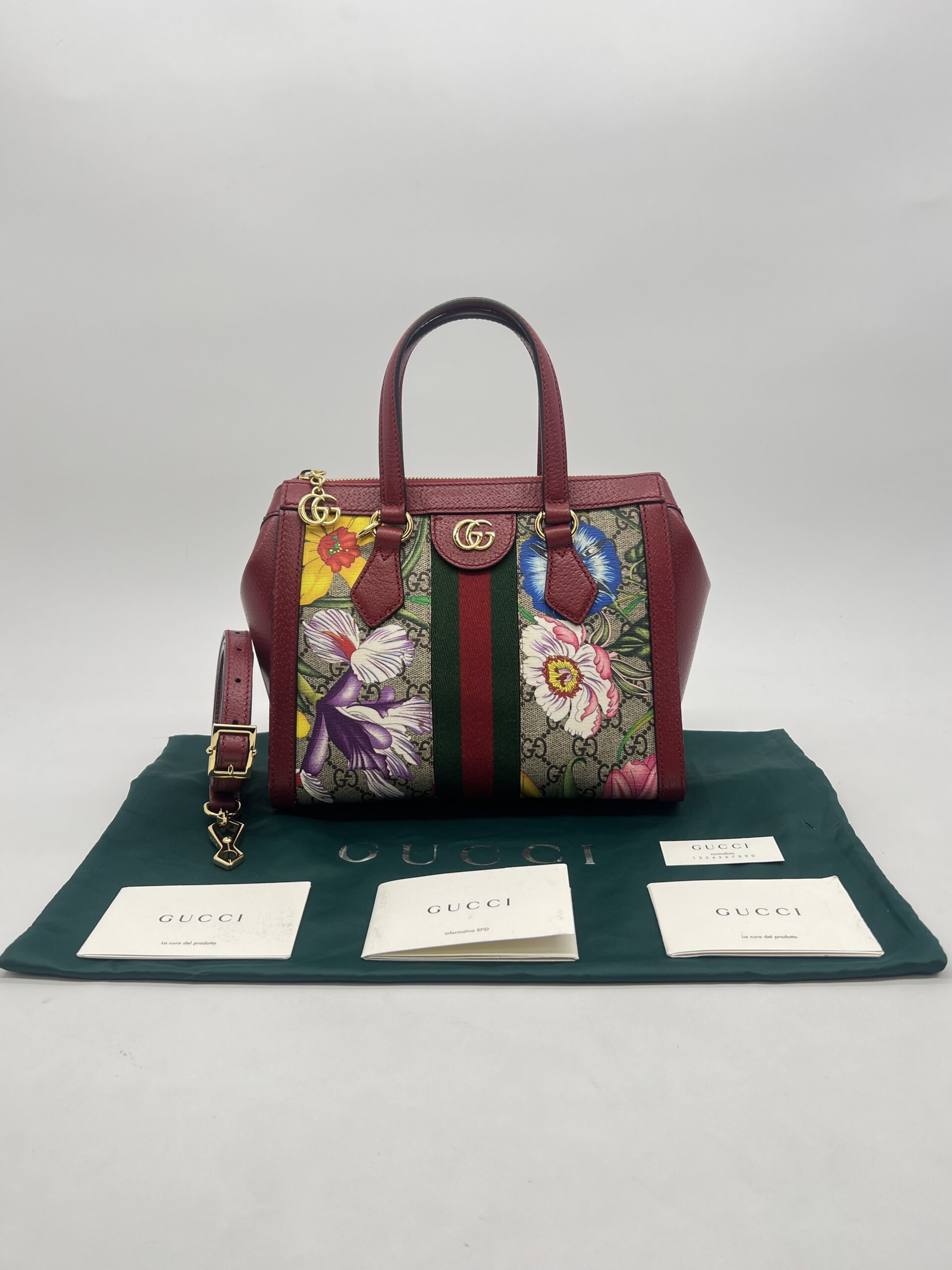 Gucci Ophidia Top Handle GG Supreme Flora Red GHW