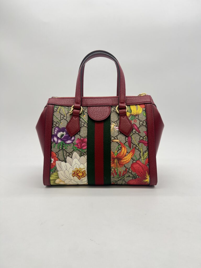 Gucci Ophidia Top Handle GG Supreme Flora Red GHW