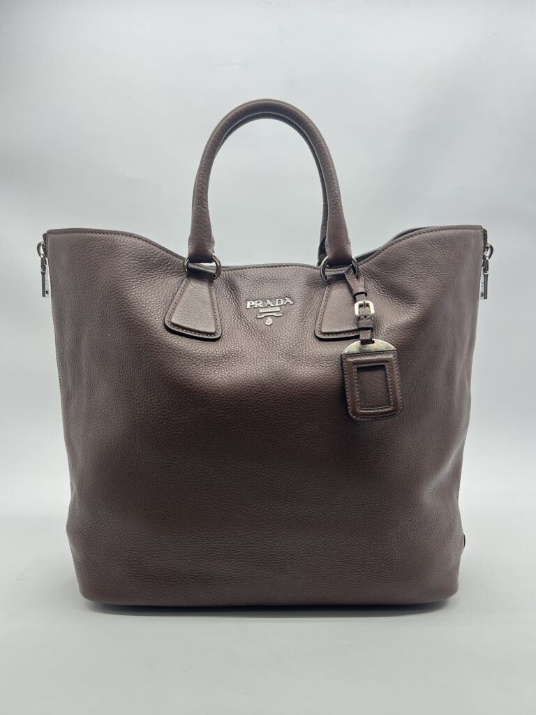 Prada Shopping Tote Side Zip Vitello Phenix Dark Brown /Bruciato SHW