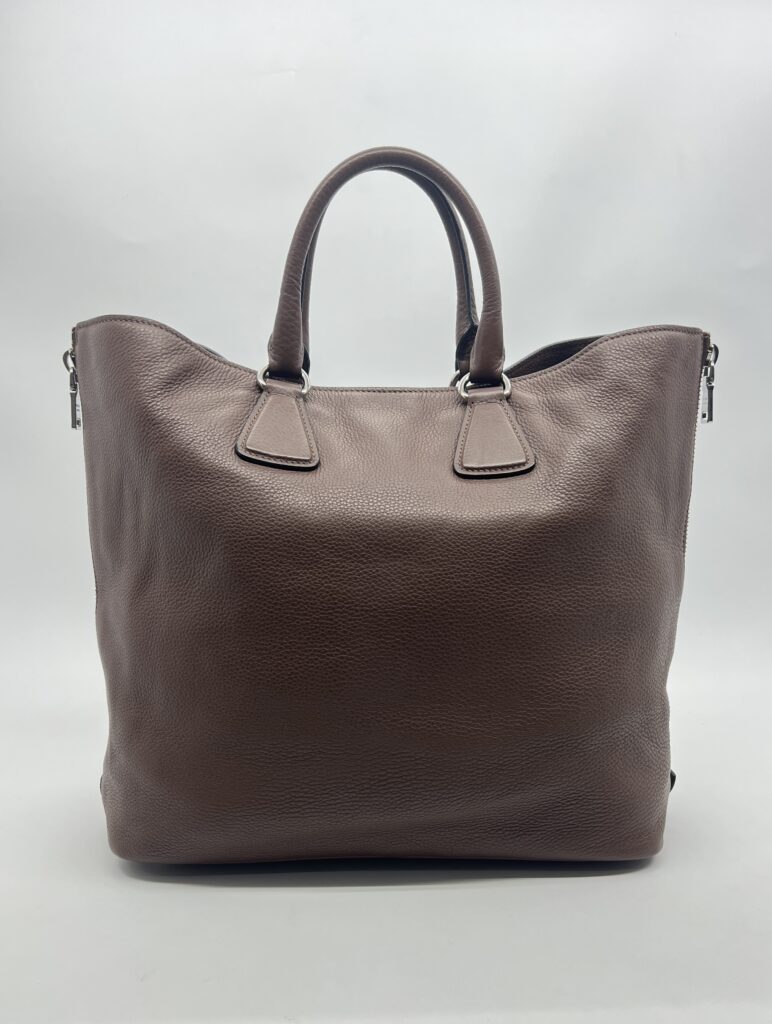 Prada Shopping Tote Side Zip Vitello Phenix Dark Brown /Bruciato SHW