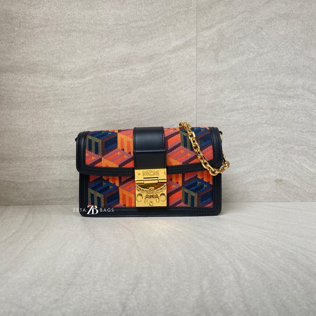 MCM Tracy Crossbody Bag Black Orange Cubic GHW