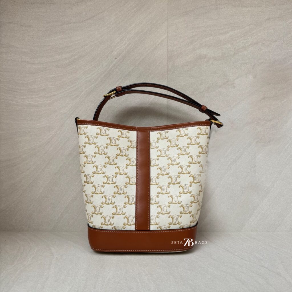 Celine Triomphe Small Bucket White Tan GHW