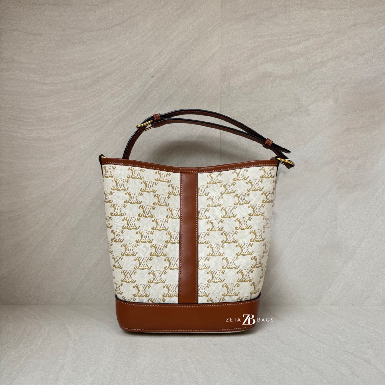 Celine Triomphe Small Bucket White Tan GHW