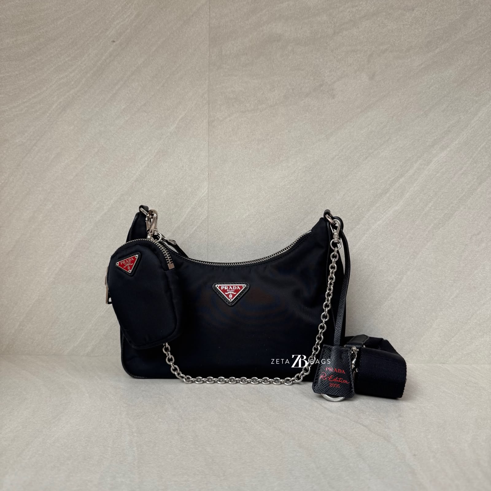 Prada Re-Edition Saffiano Tessito Nero SHW